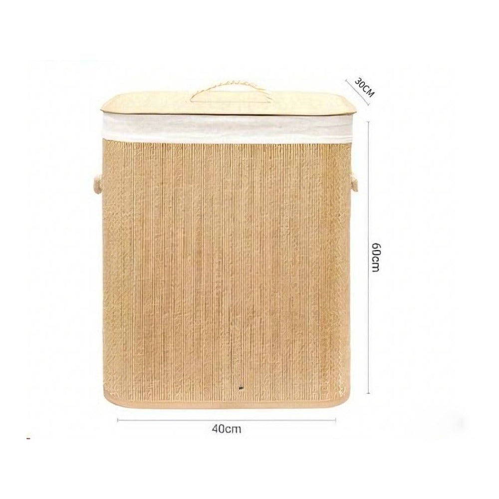 Ropero de Bambú con Tapa - Cesto de Bambú para Ropa Rectangular, Redondo y Cuadrado - Cesto para organización y colada (Rectangular - Oscuro)30*40*60CM