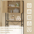 Estantería de baño de 1 pieza, gabinete para lavadora, estante para lavadora sobre inodoro, estante para inodoro con gabinete y estante ajustable, estantería de baño de madera y metal, 64.5 x 170 x 27 cm, estantes