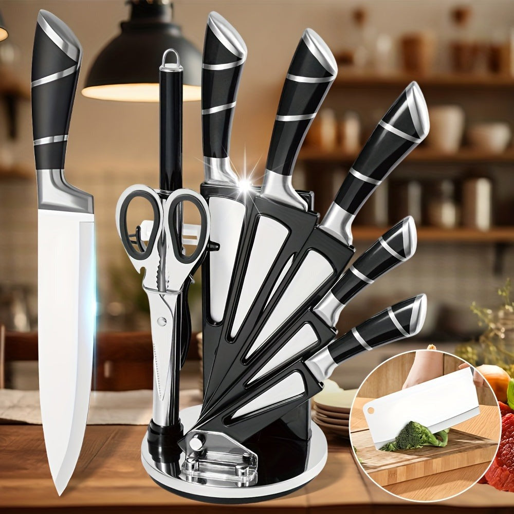 Juego de 9 Cuchillos de Cocina Ultra Afilados, Colección de Cuchillos de Acero Inoxidable con Diseño Ergonómico de Mango, Incluye Bloque para Fácil Almacenamiento y Portabilidad, Ideal para Picar, Cortar y Preparar Frutas, ¡También es un Excelente Regalo!