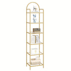 Estantería, Librero de Vidrio Templado, Unidad de Estantería Delgada para Dormitorio, Baño, Oficina en Casa, Estructura de Acero, 6 Estantes Dorados, Estantes