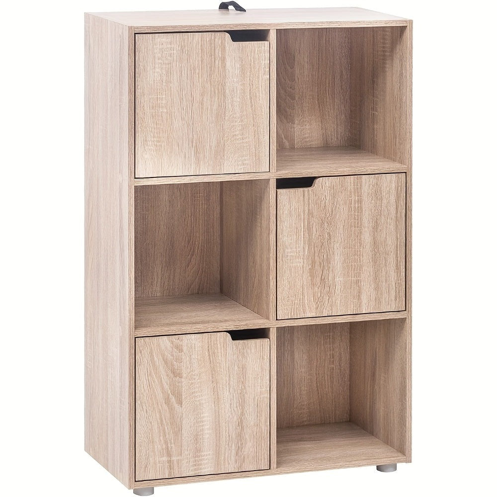 1 estantería, estantería vertical, almacenamiento para oficina en casa, archivador, 3 puertas, 6 compartimentos, estantería de estudio, 59.6X91X29Cm