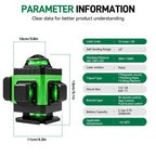 1 Juego de Nivel Láser de 16 Líneas con Nivelación Automática de 360°, Herramienta de Nivel Láser de Línea Cruzada Verde 4X360° para Construcción y Colgar Cuadros, Nivel Láser 4D con 2 Baterías Recargables