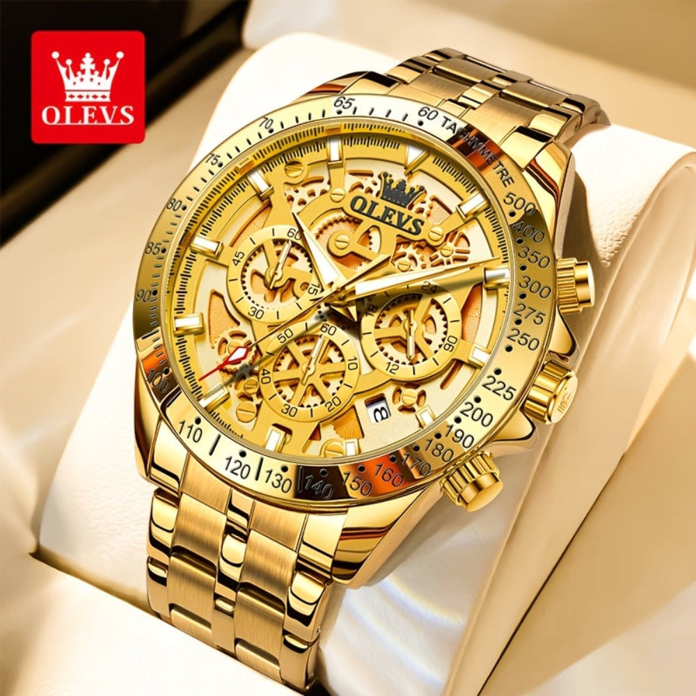 Reloj OLEVS para Hombres Relojes de Acero Inoxidable Lujo Cronógrafo Multifunción con Fecha Clásico Reloj de Negocios para Hombres Regalo para Hombres