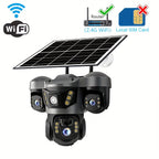 Cámara solar con WiFi V380 PRO de 3 lentes, 1080P, resistente al agua, HD, para exteriores, CCTV, visión nocturna, audio bidireccional, cámara de red con seguimiento de movimiento, cámara PTZ, seguimiento automático, alarma y visión nocturna en color, rot