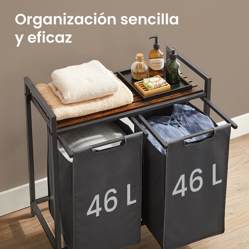 Cesto para Ropa Sucia, Cesta Colada, Estante, Marco Metálico, 2 x 46 L, 73 x 33 x 72 cm