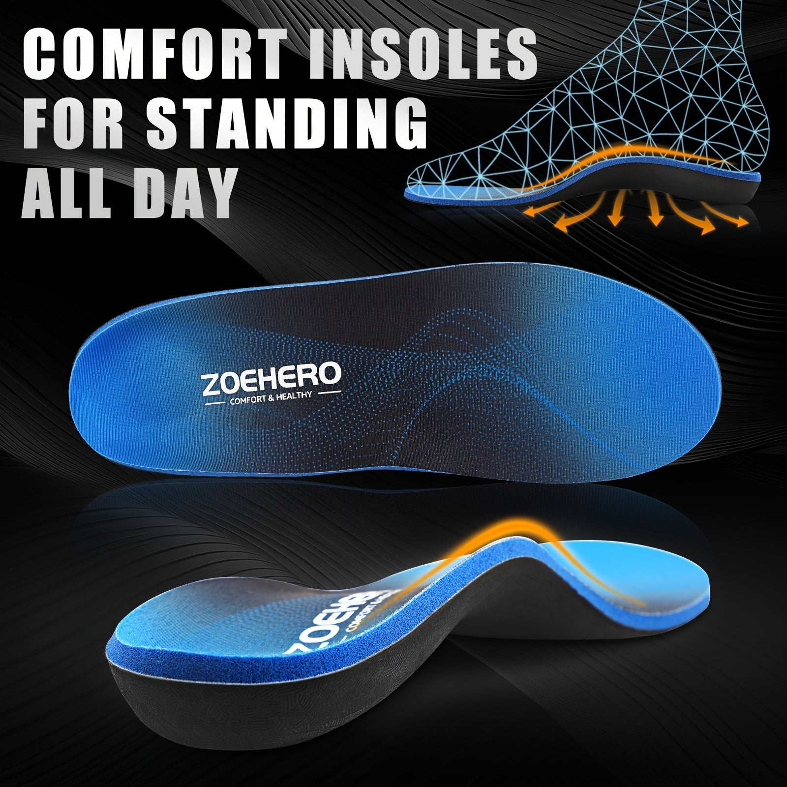 1 Par de Plantillas con Soporte Arqueado Resistentes para Hombres y Mujeres, Planas Absorbentes del Impacto Cómodos Para Estar De Pie Toda la Día, Ideales en Botines Laborales & Varios Zapatos, Inserciones Perfectas para Deportes, Caminar, Trabajo o Regal