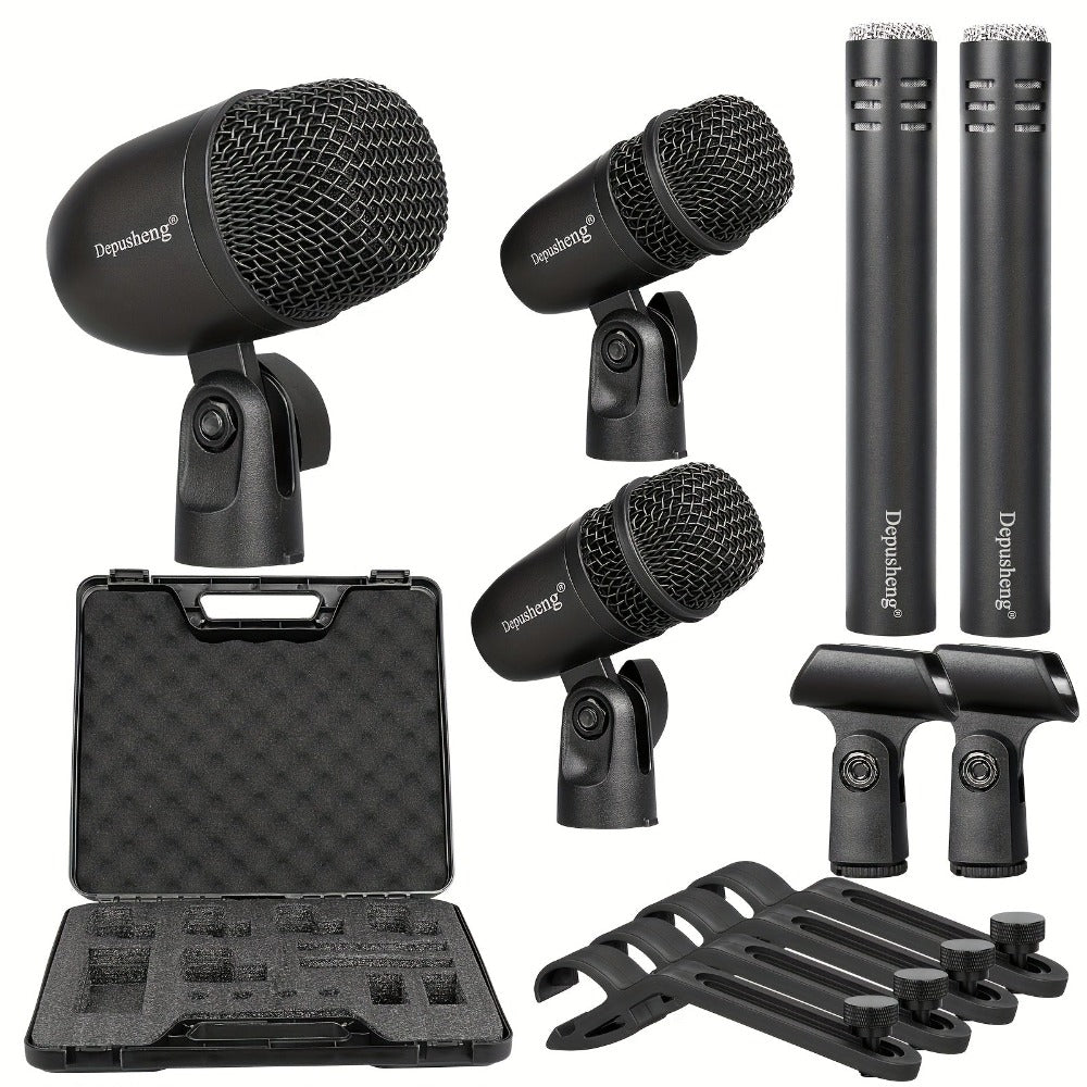 Kit de micrófonos dinámicos con cable Depusheng de 5/7 piezas para batería, voz y otros instrumentos con clip roscado para escenario, 4 de julio/Día de la Independencia