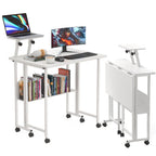 Escritorio Plegable, Escritorio para Computadora con Ruedas y Estantes de Almacenamiento, Escritorio Compacto Ahorrador de Espacio, 80x58x75cm
