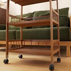 Carrito de madera de tres niveles, estante de almacenamiento con valla, carrito de cocina móvil con ruedas omnidireccionales, fácil de limpiar, adecuado para baños, dormitorios y estantes de sala de estar, estante de pie, estante de pie
