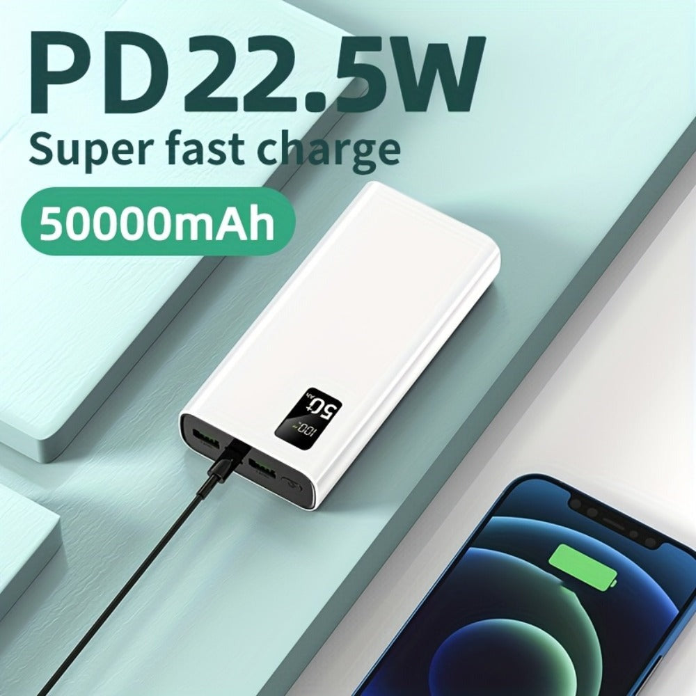 Batería portátil de 50000mAh, carga súper rápida de 22.5W, doble salida USB, entrada Type-C/Micro, pantalla LED, compatible con dispositivos electrónicos iPhone/Android, paquete de batería de emergencia para móviles, regalo