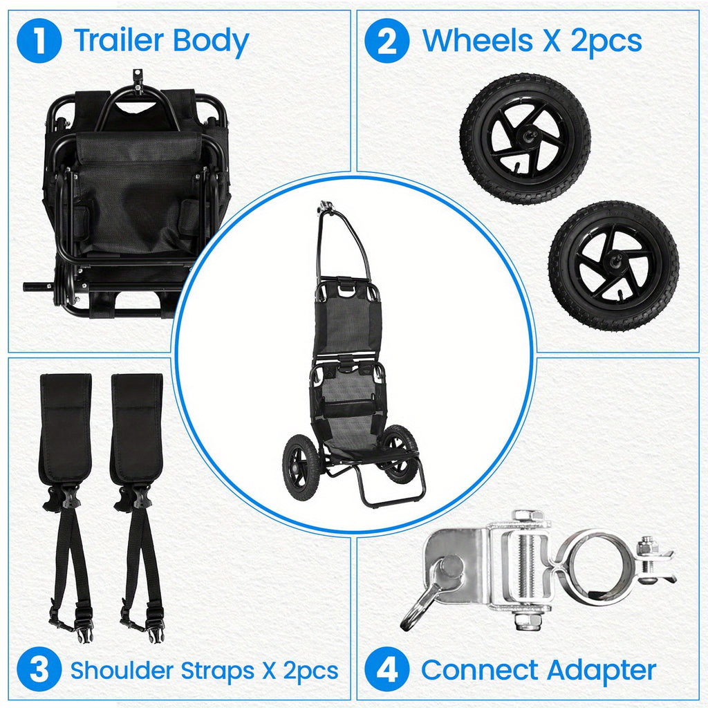 Remolque de carga para bicicleta, remolque 2 en 1 para bicicleta, carrito de compras, carretilla, marco de acero de aleación, ligero y plegable con neumáticos de aire de 30 cm, capacidad de carga de 20 kg