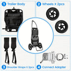 Remolque de carga para bicicleta, remolque 2 en 1 para bicicleta, carrito de compras, carretilla, marco de acero de aleación, ligero y plegable con neumáticos de aire de 30 cm, capacidad de carga de 20 kg