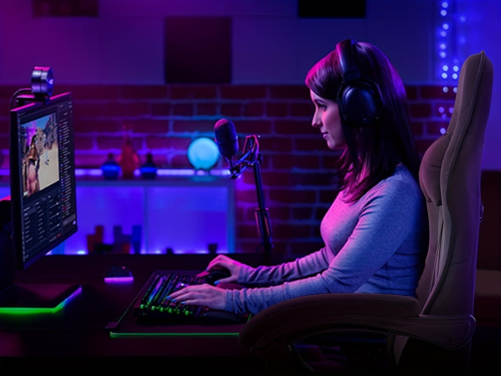 Silla de gaming SUKIDA de tela, silla de gaming ergonómica con reposapiés, silla de carreras para ordenador ajustable con soporte lumbar, silla ergonómica para PC negra