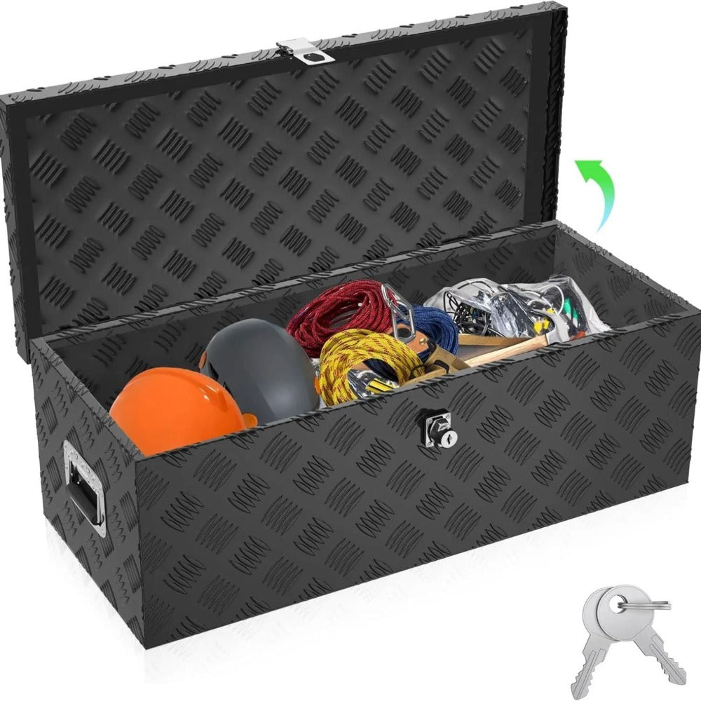 Organizador de Herramientas Caja de Aluminio con Correas para Transporte y Almacenamiento de Utensilios Eléctricos, Jardinería y Manuales