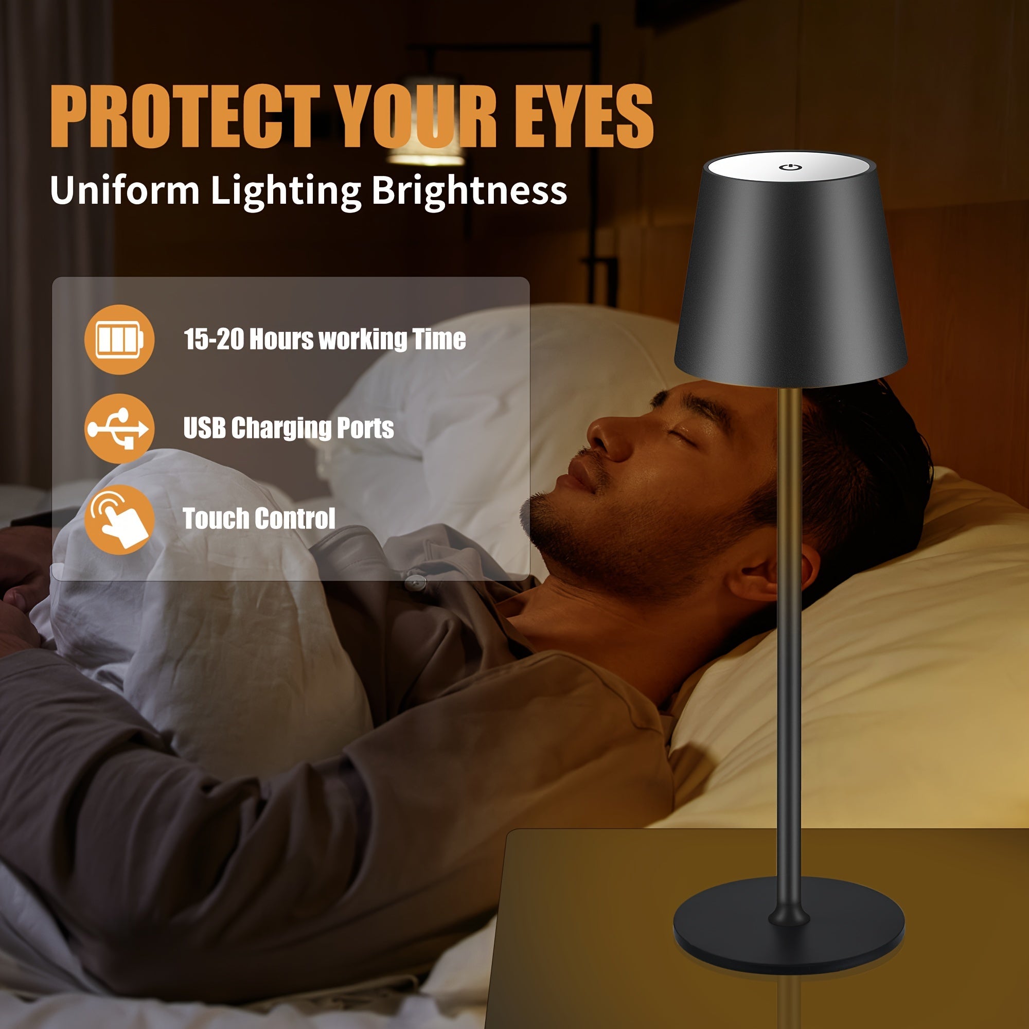 Lámpara de mesa para iluminación de dormitorio y escritorio | 2 L y 4000Mah y Recargable