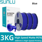 SUNLU Filamento PETG de Alta Velocidad, Filamento PETG para Impresión 3D, Menos Desprendimientos, Buena Adhesión de Capas, Alta Resistencia a la Tracción, Soporte para Impresión de Alta Velocidad de 50-600 mm/s, 3kg (6.6lbs)