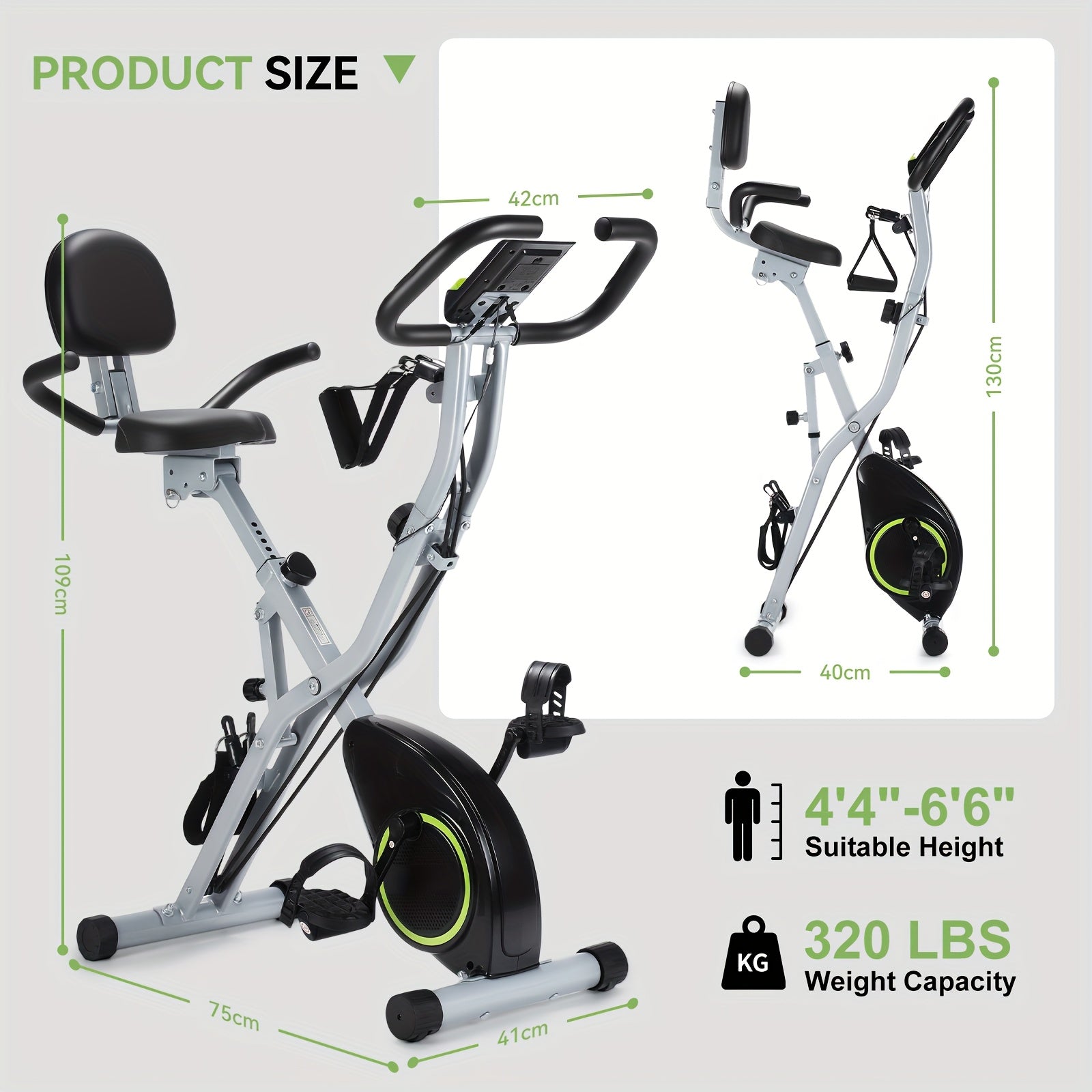 Bicicleta de Ejercicio Plegable, Bicicleta de Ejercicio para Casa con App, Altura Ajustable en 8 Posiciones, Resistencia Incluida, Bicicleta de Ejercicio Plegable con LCD y APP, Resistencia Magnética Silenciosa, Monitor de Frecuencia Cardíaca, Bicicleta d