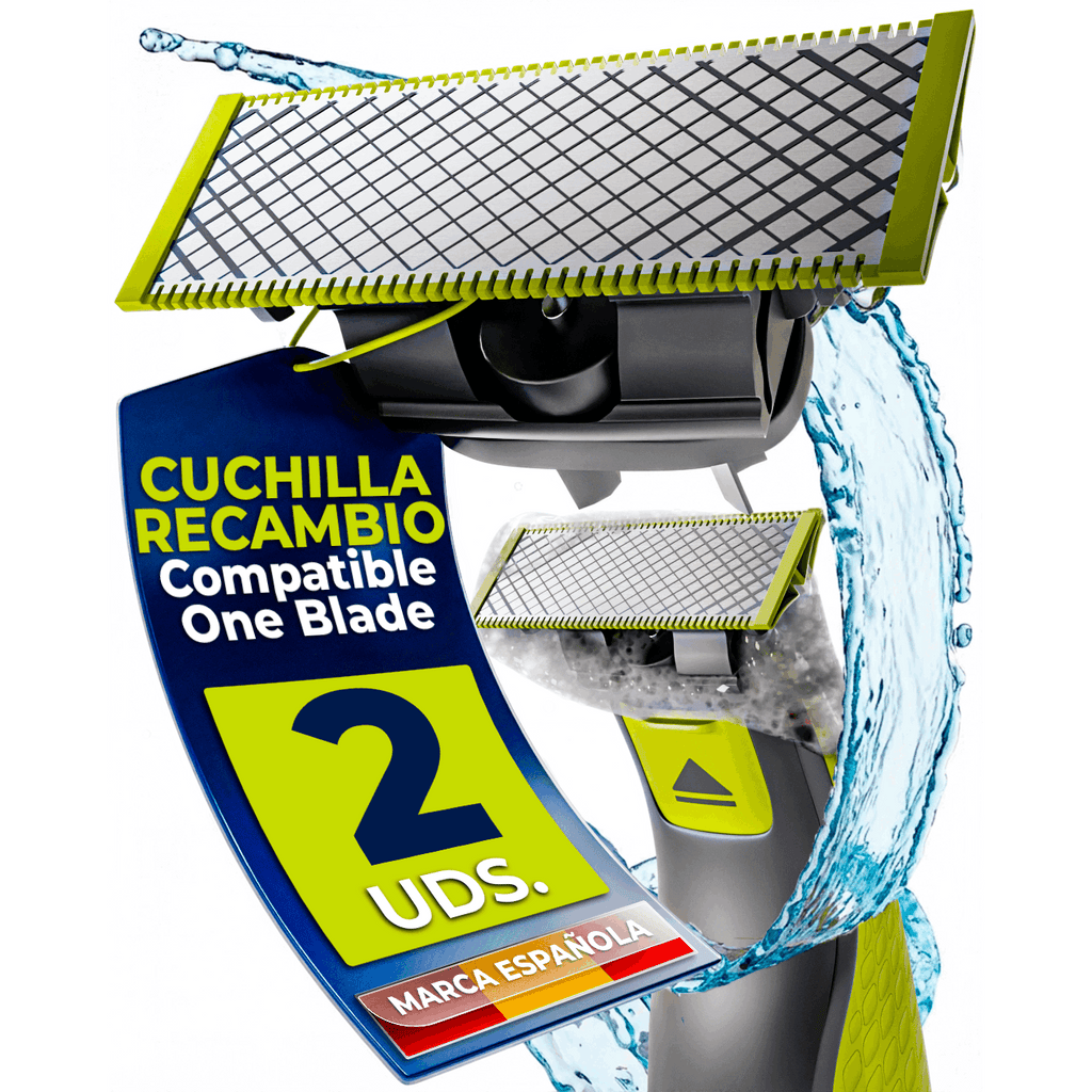 Recambios Cuchillas Compatibles One Blade – Cabezal de Afeitado Repuesto para Maquinilla Hombre – Modelos QP2520 QP2530 QP2630 QP6510 QP6520 – PACK 2
