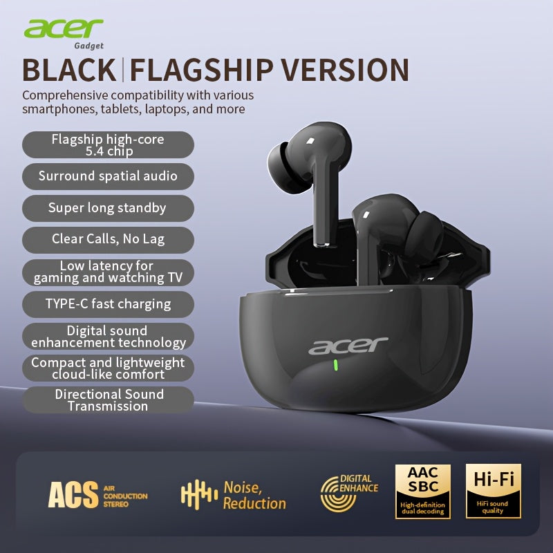Auriculares Bluetooth | [Producto Oficial Acer] Auriculares Intrauditivos Inalámbricos TWS | Estéreo con Graves Profundos | Baja Latencia para