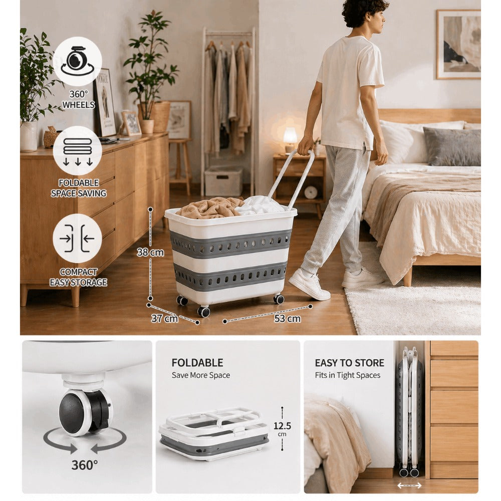 Cesto de lavandería plegable con ruedas – Gran capacidad, ahorra espacio, fácil transporte, cesto de lavandería compacto