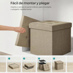 Puff o Banco de almacenaje Plegable | Taburete Reposapiés Otomana | Baúl de Almacenamiento | Taburete Reposapiés.para Cama, Dormitorio, salón, Comedor o Recibidor | 38x38x38cm | Soporta 300kg.