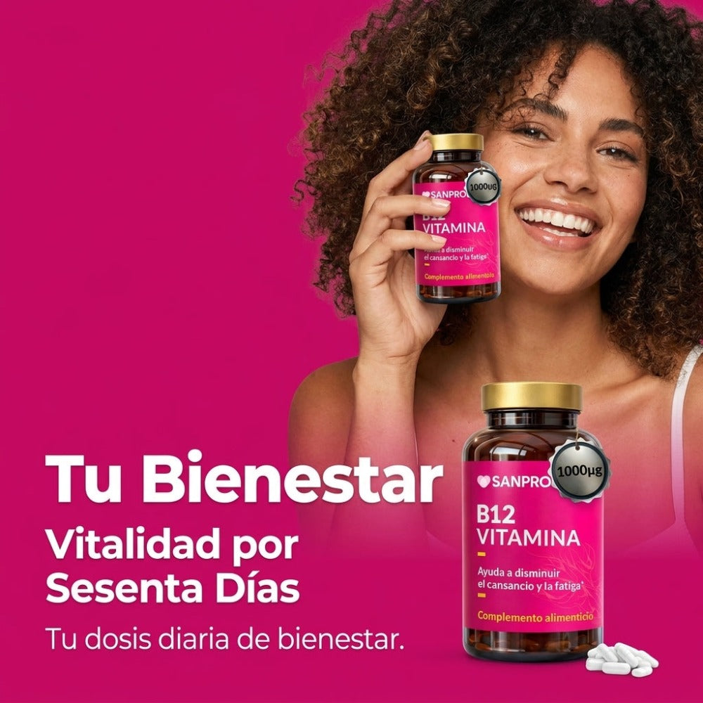 Vitamina B12 1000µg Alta Dosis | 60 Cápsulas Veganas - Sin OGM | Cianocobalamina Alta Absorción | San Pro