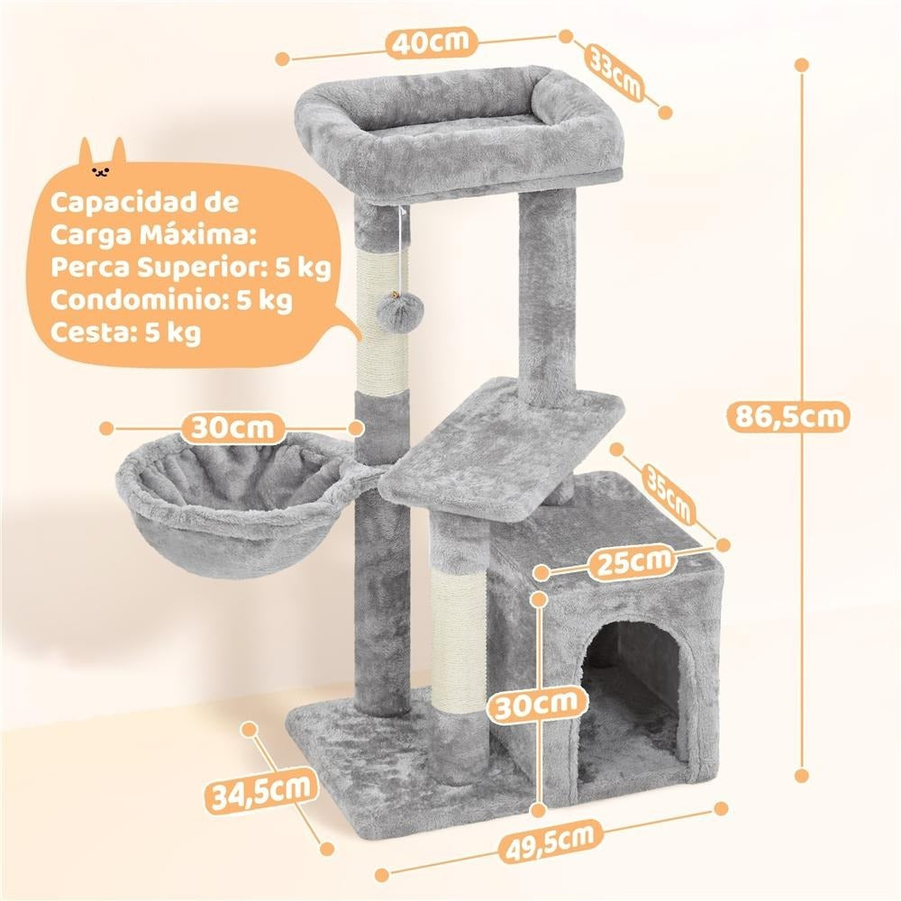 Costoffs Árbol de Gato con Plataforma de Altura de 87 Cm Árbol de Escalada con Cueva Cesta Postes de Sisal