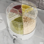 Dispensador de granos giratorio, sellado para cocina, a prueba de insectos y humedad, contenedor de almacenamiento de cereales enteros, cubo de arroz doméstico con seis compartimentos grado alimenticio