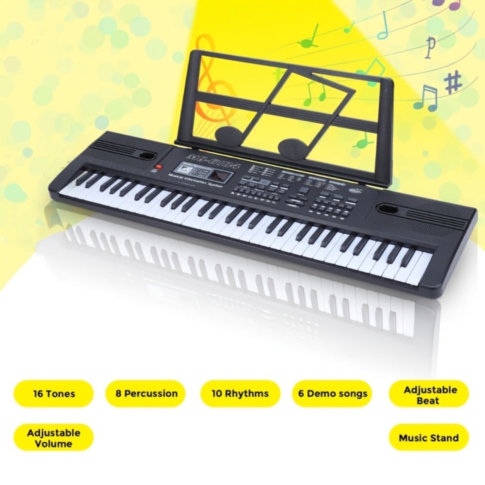 Piano electrónico de 61 teclas, piano ideal para principiantes, piano electrónico portátil, con 16 tonos, 8 efectos de sonido de percusión, 10 ritmos, 6 demostraciones, altavoces incorporados, sonido de alta calidad, es la mejor opción para entusiastas de