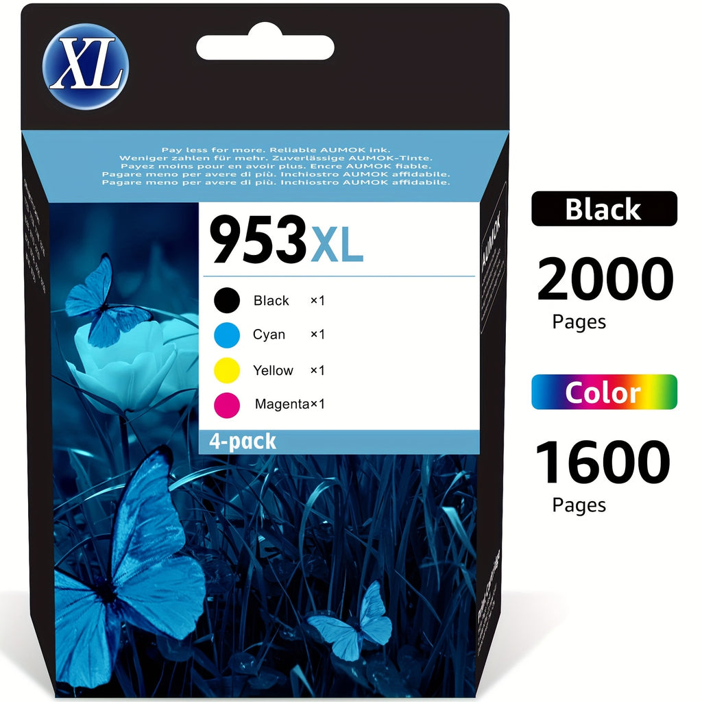 Cartuchos de tinta compatibles 953XL para impresora HP, incluye un multipack para varios modelos Officejet Pro como 7720, 7740, 8710, 8715, 8740, 8720, 8718, 7730, 8728, 8719 y 8730 (Juego de cuatro)