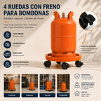 Soporte para bombona butano, Portabombonas, Carro Porta bombona Gas, Portamacetas, Plástico, Incluye 4 Ruedas, 33,5 cm de diámetro y 7,5 cm de Alto, Naranja