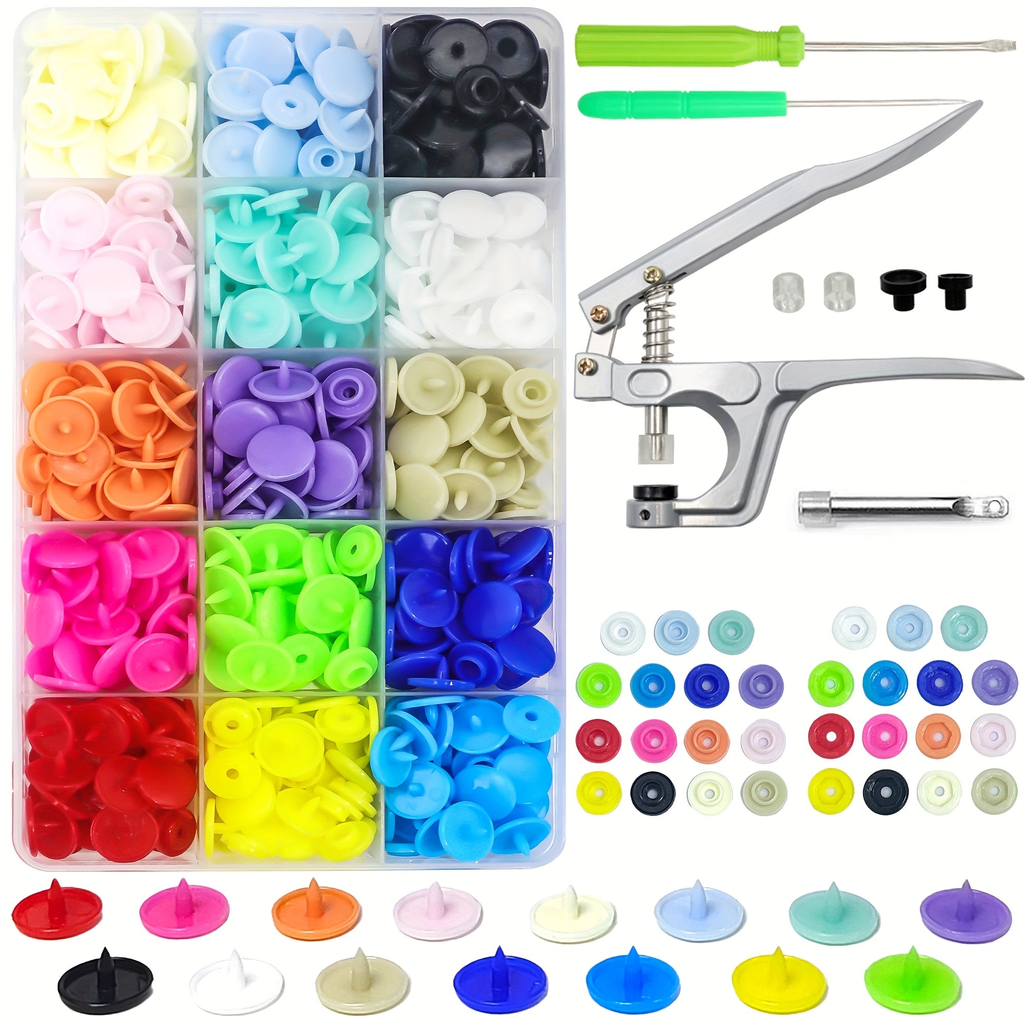 600 Piezas de Broches Plásticos con Pinza, 150 Juegos de Botones a Presión en 24 Colores para Costura, Kit de Cierres para Ropa y Manualidades 2dflat