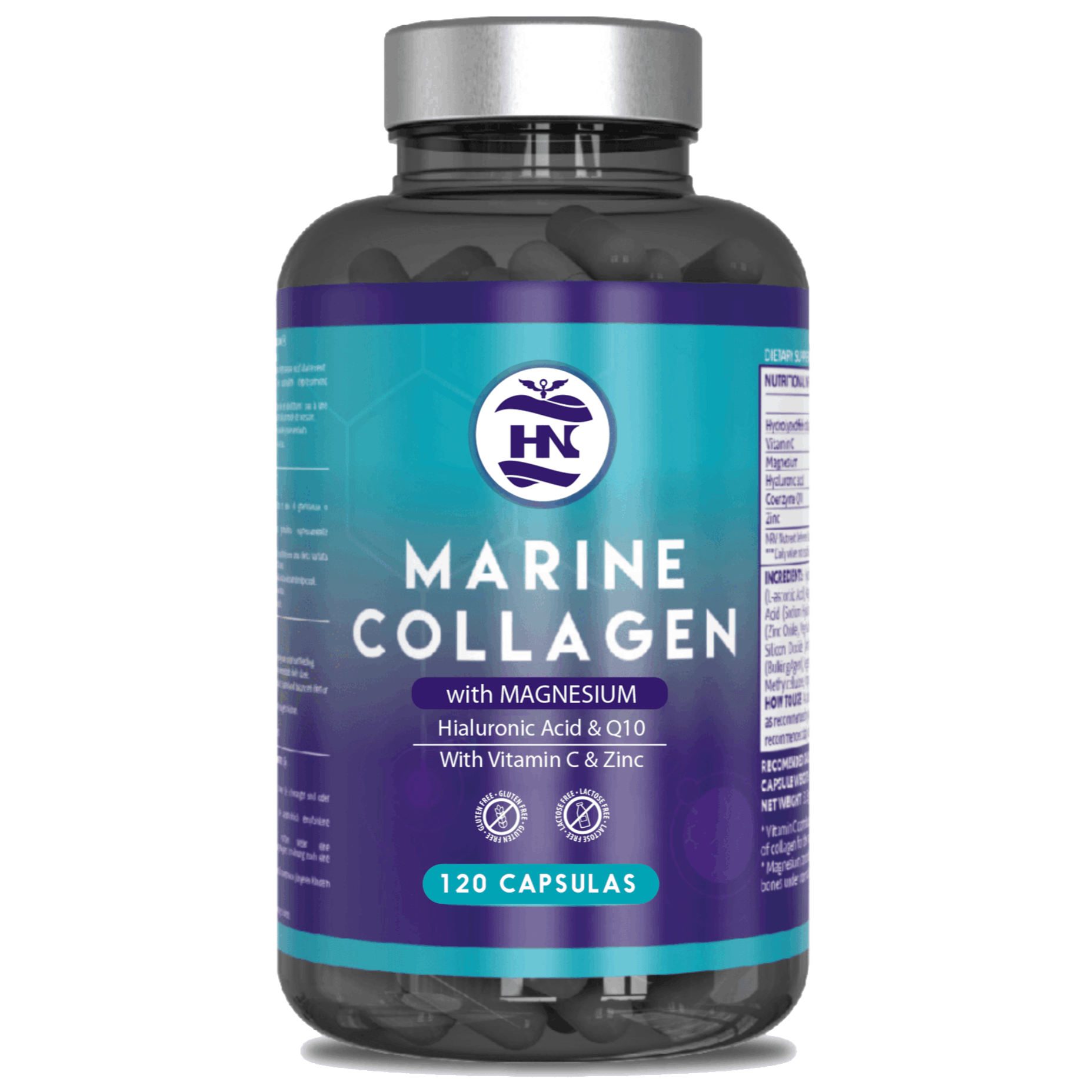 Colágeno Marino Hidrolizado con Ácido Hialurónico, Coenzima Q10, Vitamina C y Zinc | Complemento Alimenticio para el Cuidado de la Piel y Bienestar General