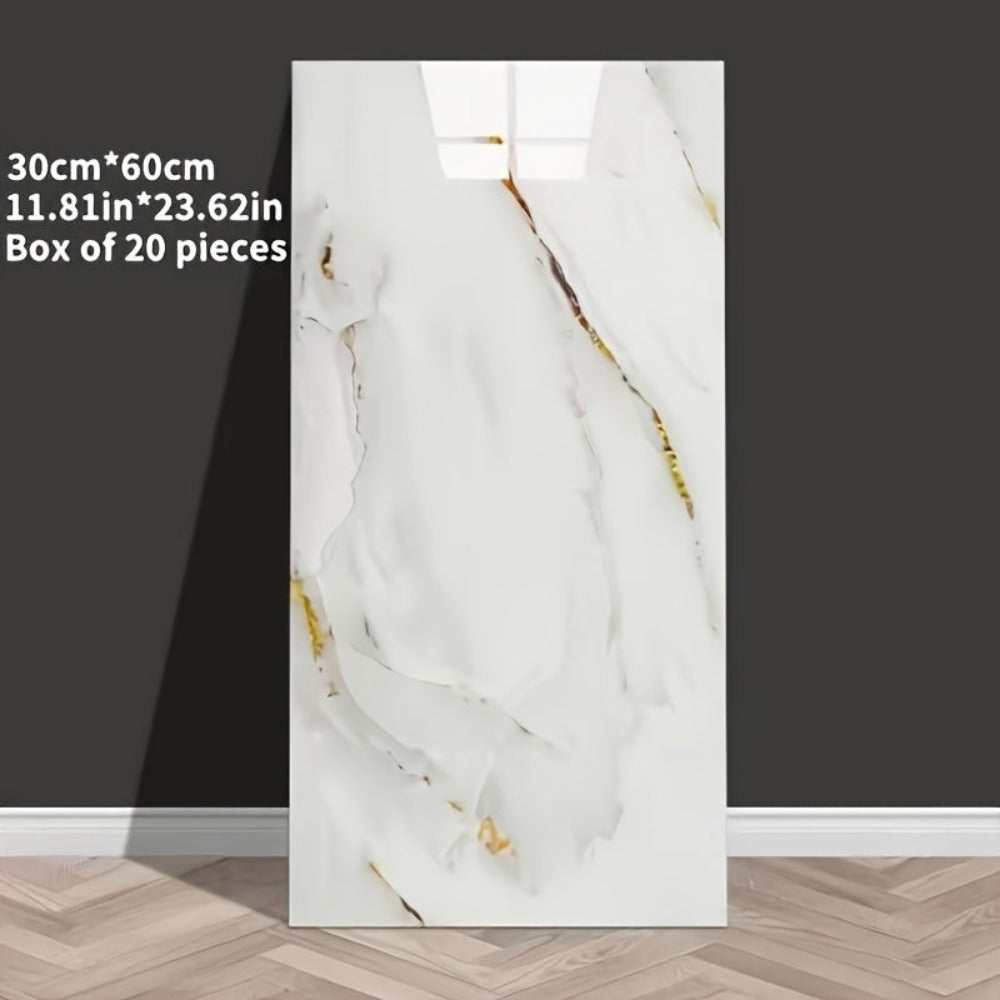 20/40 piezas de Adhesivos de Pared de Mármol Blanco, Paneles Autoadhesivos Removibles, Azulejos Decorativos Contemporáneos con Acabado Brillante Reutilizables para Cocina, Baño, Sala de Estar, Dormitorio, 23.6x11.8 Pulgadas (60x30cm) Adhesivos de Pared