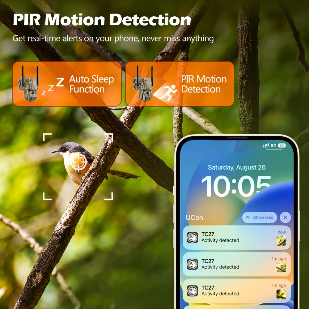 Cámara de seguridad solar inalámbrica para exterior 4G LTE con tarjeta SIM, sin necesidad de WiFi, adecuada para vigilancia empresarial, sensor de movimiento PIR, comunicación bidireccional, visión nocturna a color, almacenamiento en la nube y ranura para