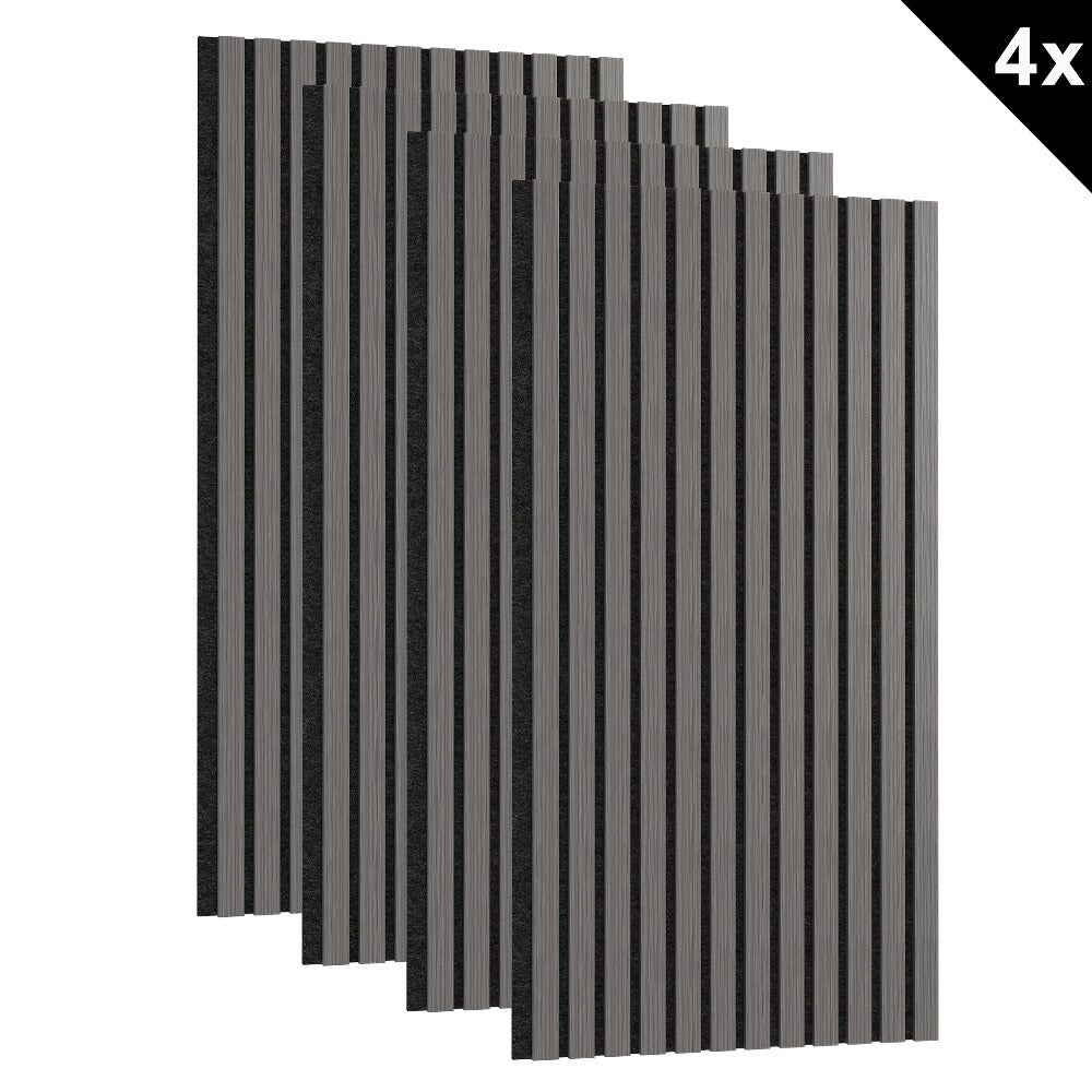 Conjunto de paneles acústicos de 4 piezas, paneles de pared hechos de chapa de madera auténtica, paneles acústicos de listones para paredes, paneles de madera en relieve 3D y fieltro acústico, tamaño 120 x 60 cm, color madera antracita marrón