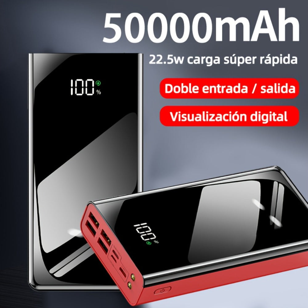 Batería Externa de Alta Capacidad de 50000Mah con Carga Rápida y Indicador LED de Energía, 4 Puertos USB, Puertos Tipo-C, Fuente de Alimentación Portátil de Emergencia para Uso en Exteriores, Batería de Respaldo, Compatible con Carga de Dispositivos iPhon