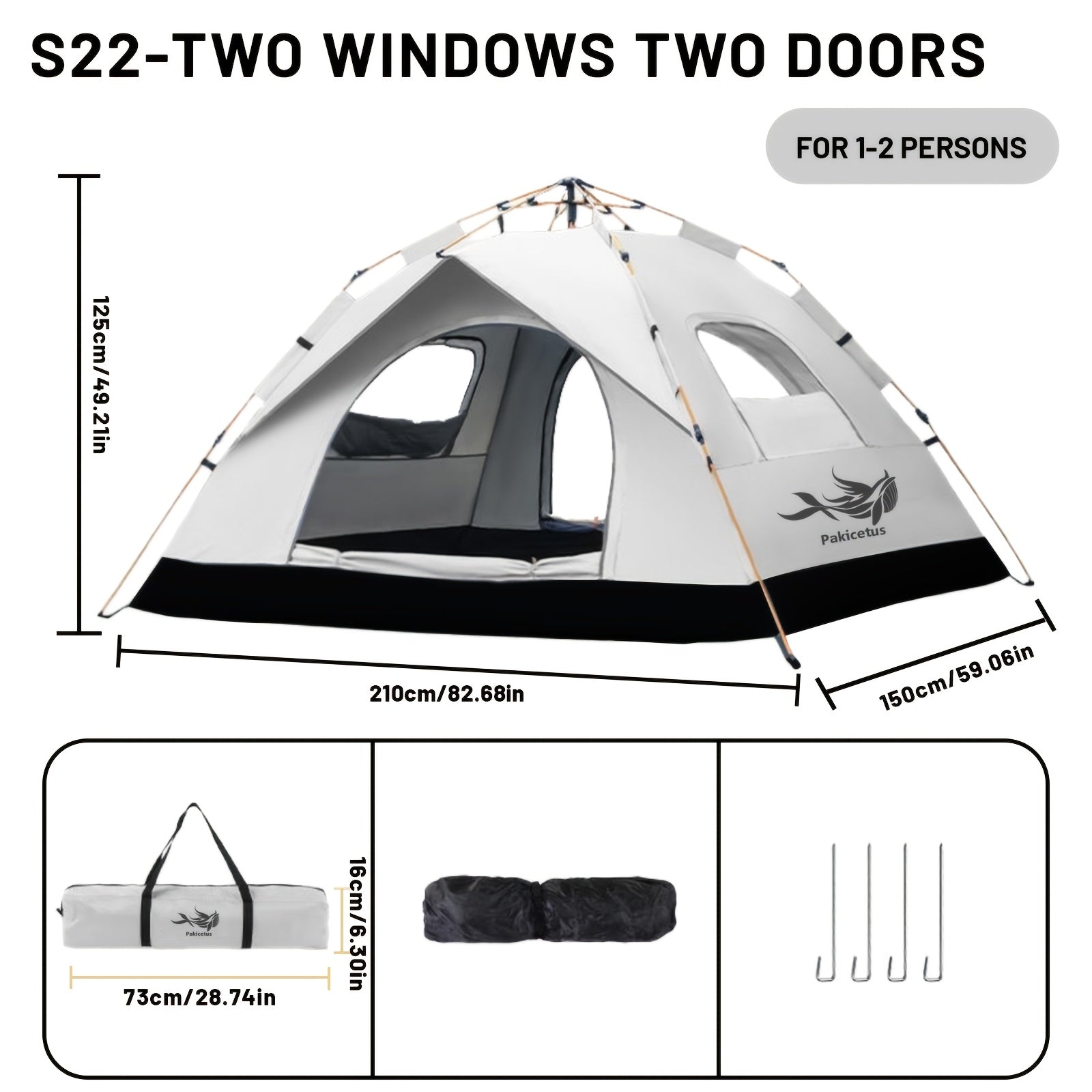 Tienda de campaña PAKICETUS Pop Up para 1/2/3 personas | Amplia, ligera, portátil, ideal para senderismo y camping al aire libre, color amarillo sólido, material de poliéster y fibra