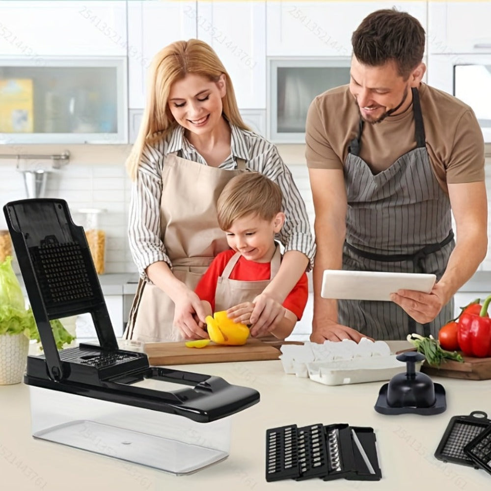 Cortador de verduras, picador de cebolla profesional, picador de alimentos multifuncional, rebanadora y cortadora de verduras de cocina, cortador de verduras con múltiples cuchillas, picador de zanahorias con recipiente y separador, almacén local, regalo