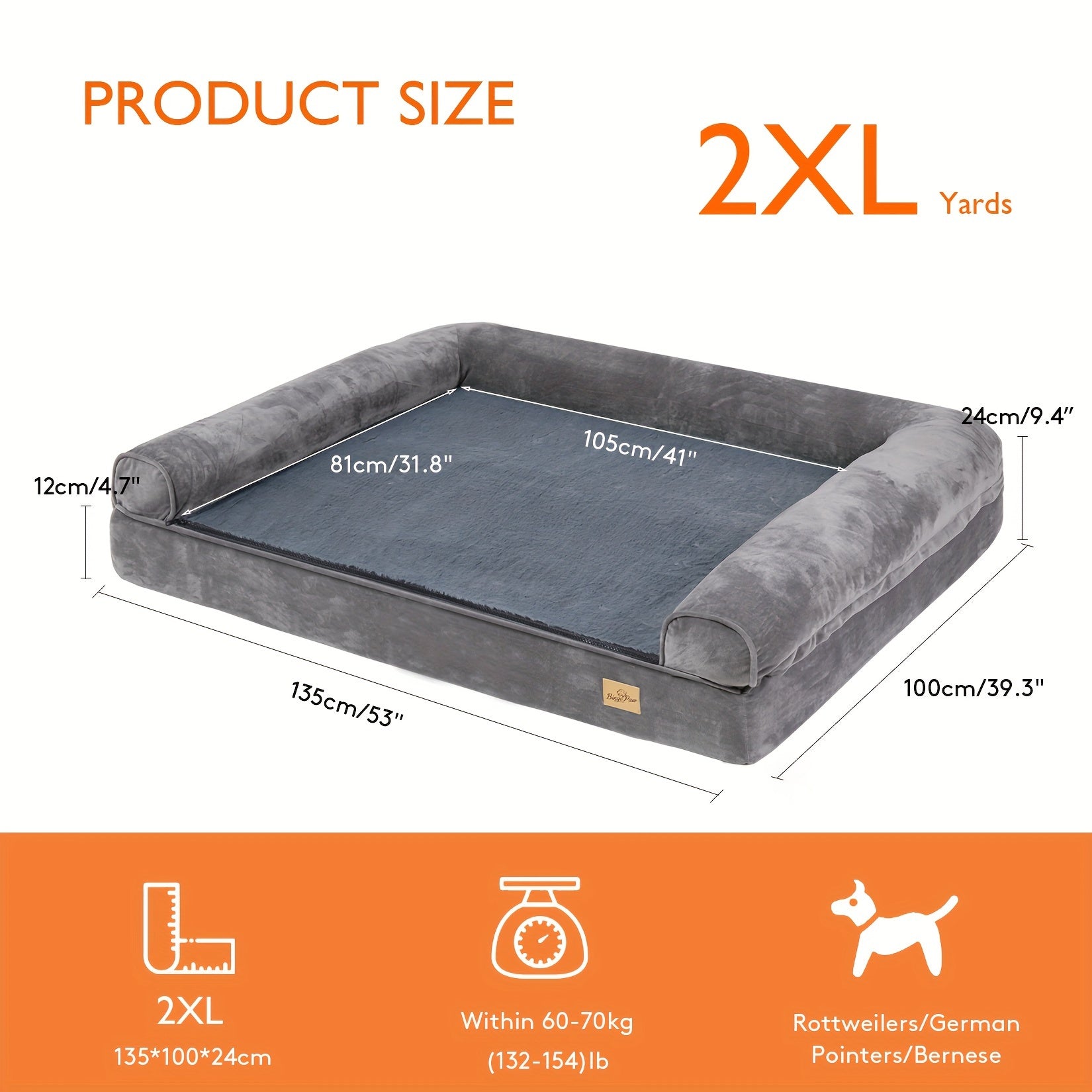 Cama duradera para perro grande: Cama tipo sofá acogedora jumbo extragrande para perro, espuma de esponja ortopédica, funda extraíble y lavable, para uso en invierno y verano