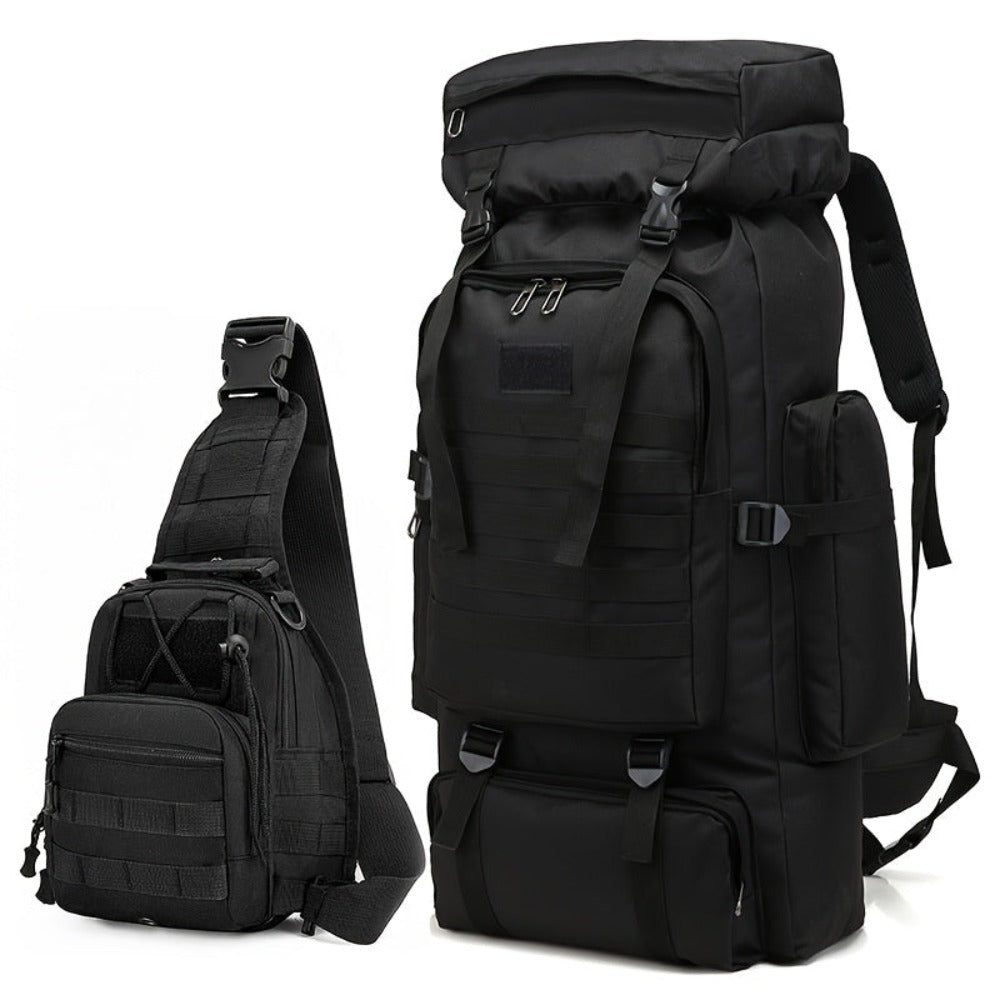 Un conjunto de dos piezas, una mochila para senderismo y montañismo