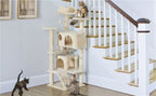 Costoffs Poste para Rascar de Gatos de 138 cm, Árbol Resistente con Pelota de Juego y Cueva para Gatos, Torre de Rascado y Escalada para Gatos, Casa para Gatos