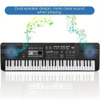 Teclado de Piano Digital de 61 Teclas con Micrófono, Teclado de Piano Musical Portátil, Teclado Electrónico Multifuncional, Instrumento Musical de Teclado para Piano, Regalos de Cumpleaños para Principiantes (Con Pantalla LCD)