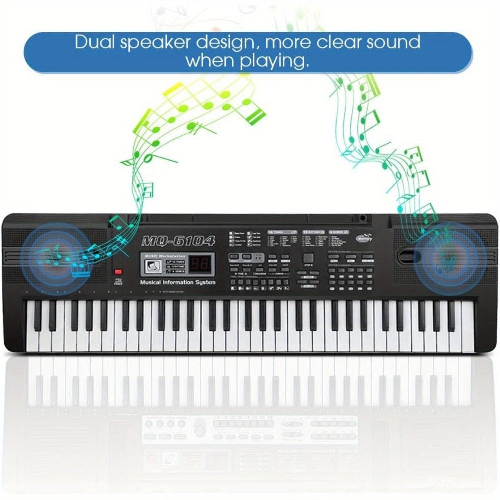 Teclado de Piano Digital de 61 Teclas con Micrófono, Teclado de Piano Musical Portátil, Teclado Electrónico Multifuncional, Instrumento Musical de Teclado para Piano, Regalos de Cumpleaños para Principiantes (Con Pantalla LCD)