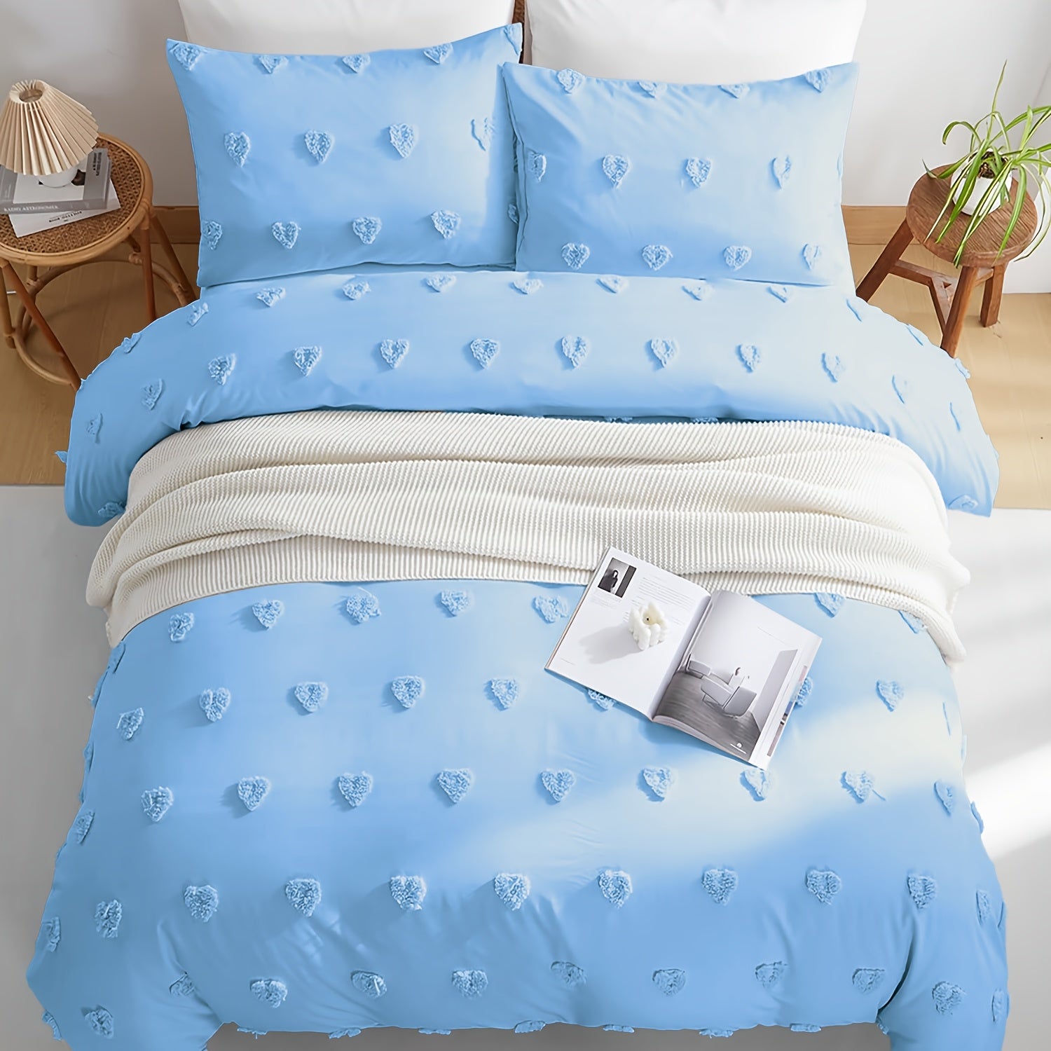 Funda de Edredón Bohemio Bordado con Corazón Boho con Microfibra de Felpa de Alta Calidad y Cremallera, Cómoda y Delicada para la Piel, Ropa de Cama Suave y a la Moda 135-220 Tamaños Variados Fundas de Almohada 80 * 80