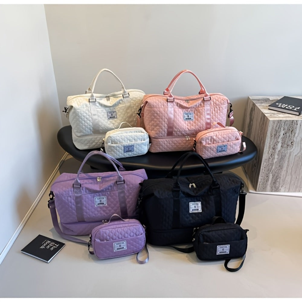 Set de Bolso Duffel de Viaje, Bolso de Fin de Semana para Mujer con Bolso de Hombro, Bolso de Mano de Noche con Compartimento para Zapatos, Bolso de Gimnasio para Yoga con Bolsa para Zapatos con Bolsillo Húmedo, Bolso de Hospital para el Trabajo de Parto