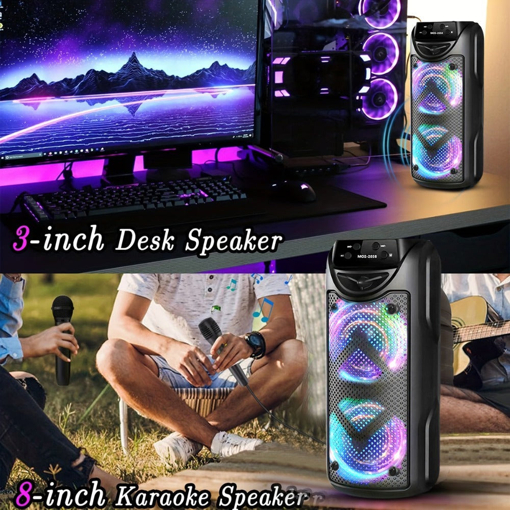 Altavoz Portátil de 8500W, Sonido Estéreo con Subwoofers Duales de 3 Pulgadas, Altavoz para Fiestas al Aire Libre, Soporte para Radio FM, Luces LED Coloridas, Compatible con TF/Radio FM/USB/Aux, Ideal para el Hogar, Fiestas, Viajes, Navidad