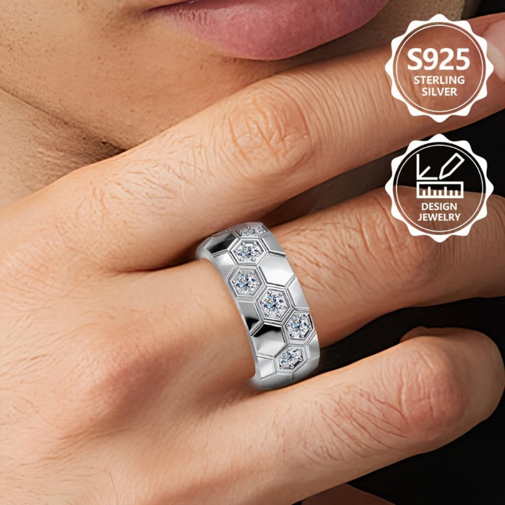 Anillo de moda exquisito de plata 925, elegante y moderno, juego con circonio sintético cúbico integrado, un anillo de joyería de alta calidad con una apariencia excelente, adecuado para viajes de vacaciones, uso diario