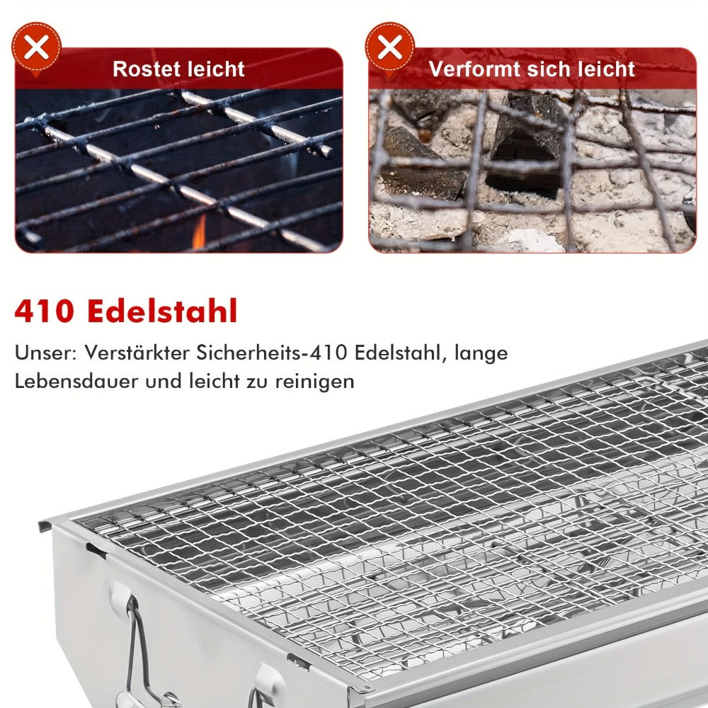 Conjunto de 1 pieza, Parrilla de Acero Inoxidable, Parrilla Exterior Engrosada, Estufa Plegable Doméstica Pequeña en un Segundo con Brochetas de Carbón, Suministros de Cocina, Accesorios de Cocina, Accesorios para Barbacoa