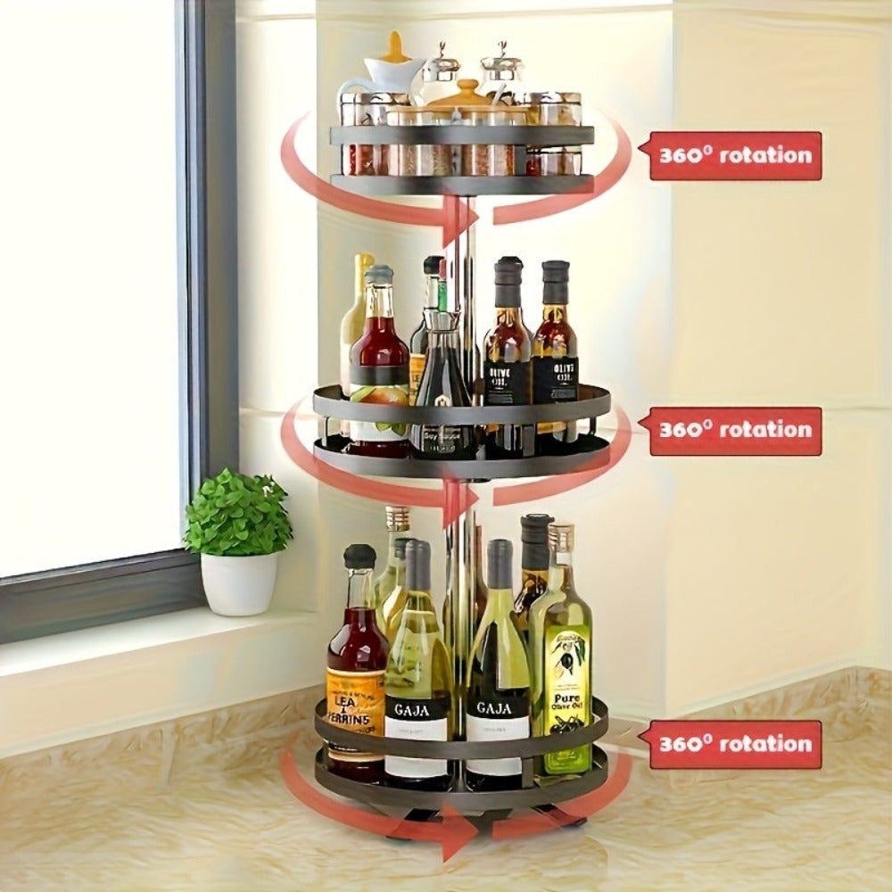 Organizador de Cocina Giratorio 360 Grados - Estante Metálico para Especias con Contenedores de Almacenamiento para Condimentos, Aceites y Vinagre - Opciones de Doble/Triple Capa